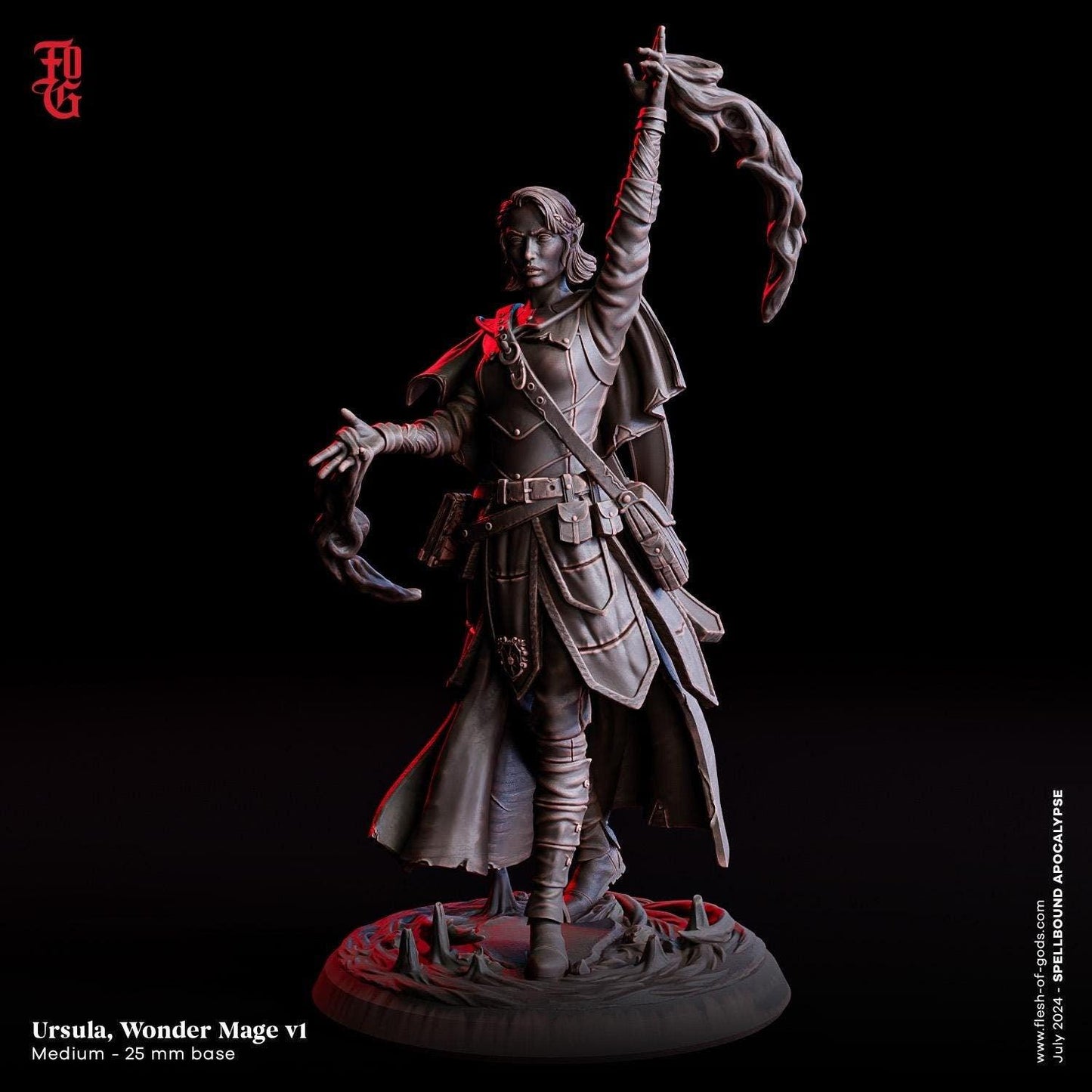 Ursula, Wonder Mage Miniature | Female Elf Wizard Spellcaster Figure | 32mm Scale or 75mm - Plague Miniatures