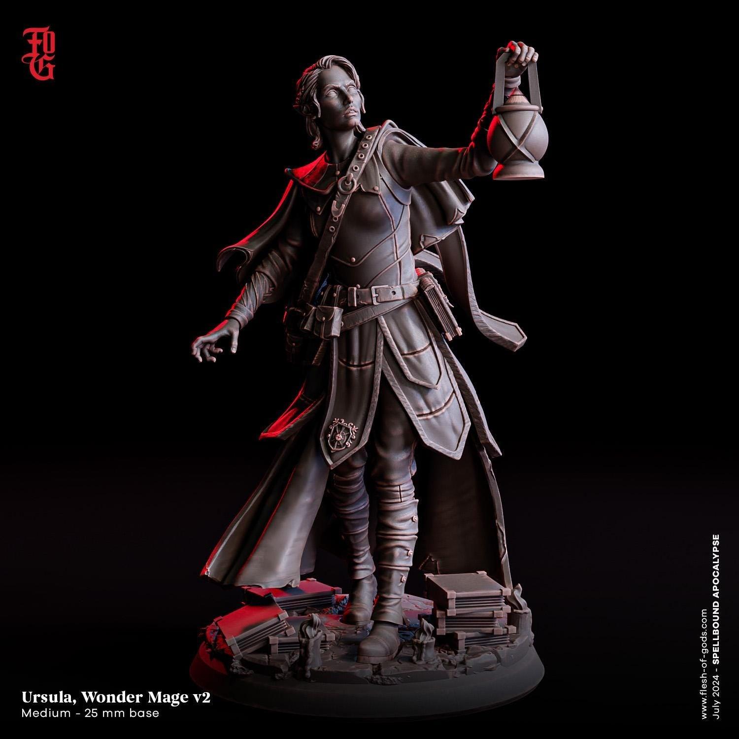 Ursula, Wonder Mage Miniature | Female Elf Wizard Spellcaster Figure | 32mm Scale or 75mm - Plague Miniatures