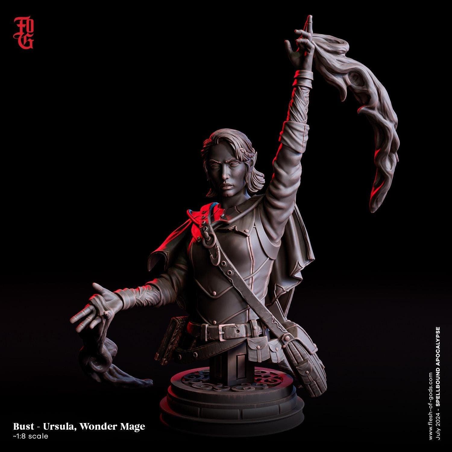 Ursula, Wonder Mage Miniature | Female Elf Wizard Spellcaster Figure | 32mm Scale or 75mm - Plague Miniatures