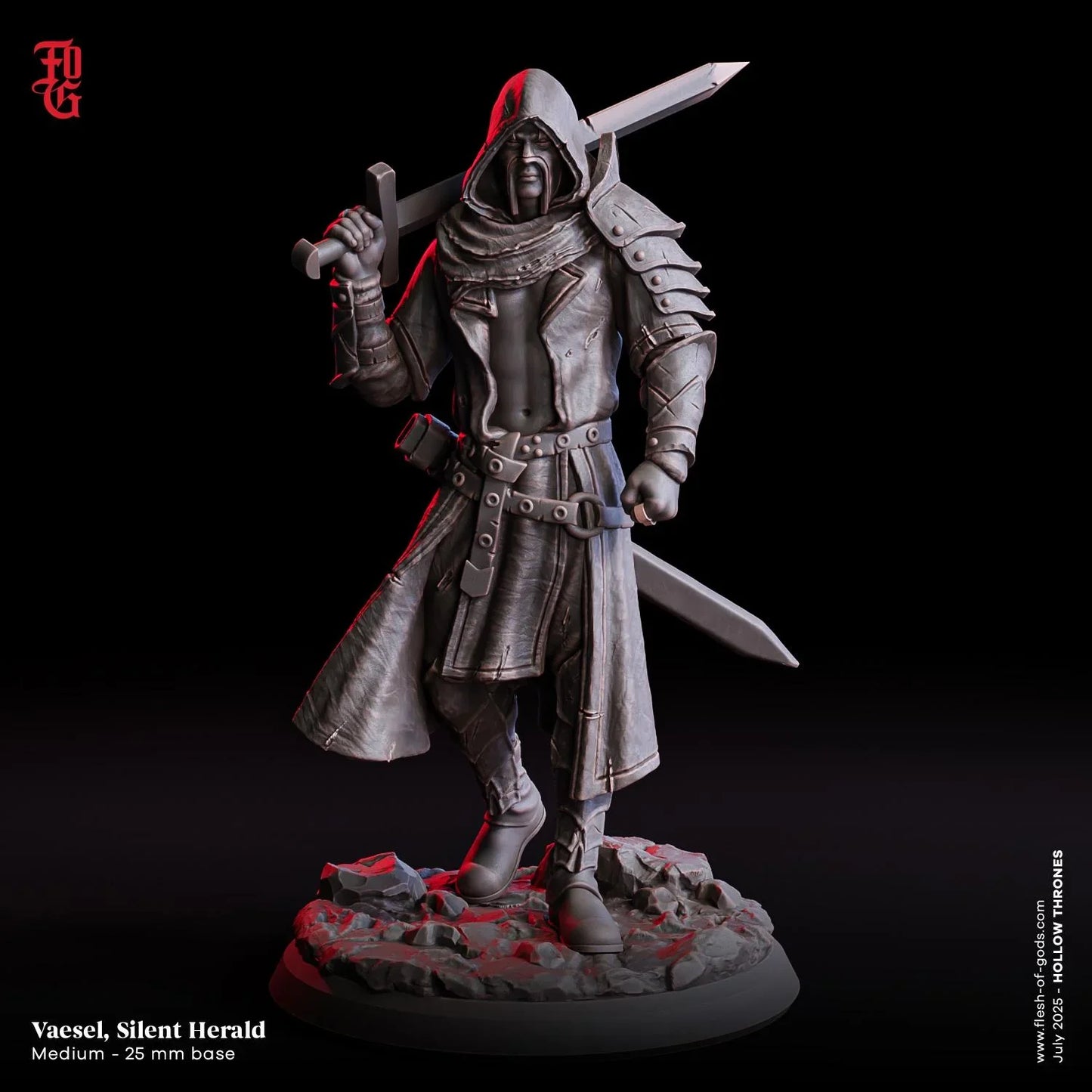 Vaesel, Silent Herald | Human Paladin Warrior Miniature | 32mm Scale or 75mm Scale - Plague Miniatures