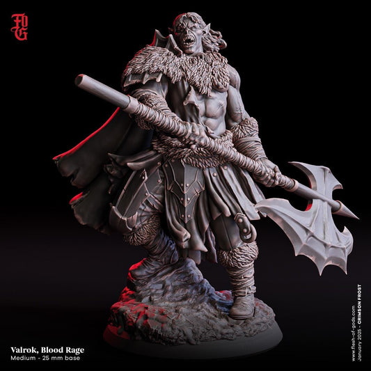 Valrok, Blood Rage Miniature | Orc Fighter Figurine | 32mm Scale or 75mm Scale - Plague Miniatures