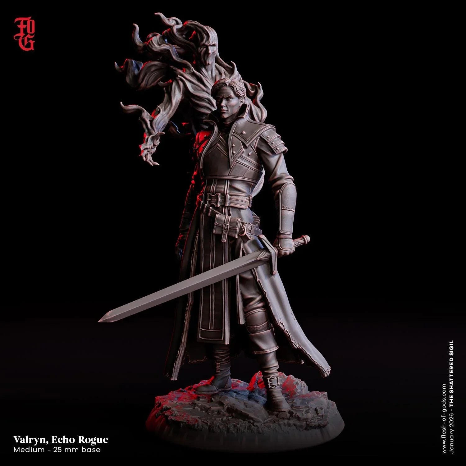 Valryn, Echo Rogue Miniature | Dark Magic Human Shadow Assassin Figurine | 32mm Scale or 75mm Scale - Plague Miniatures