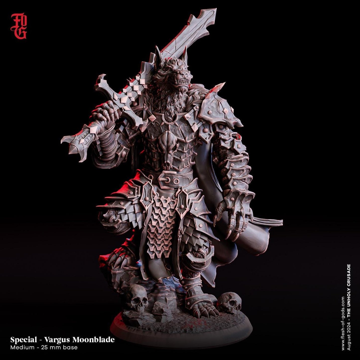 Vargus Moonblade Miniature | D&D Werewolf Fighter Figure | 32mm Scale or 75mm Scale - Plague Miniatures