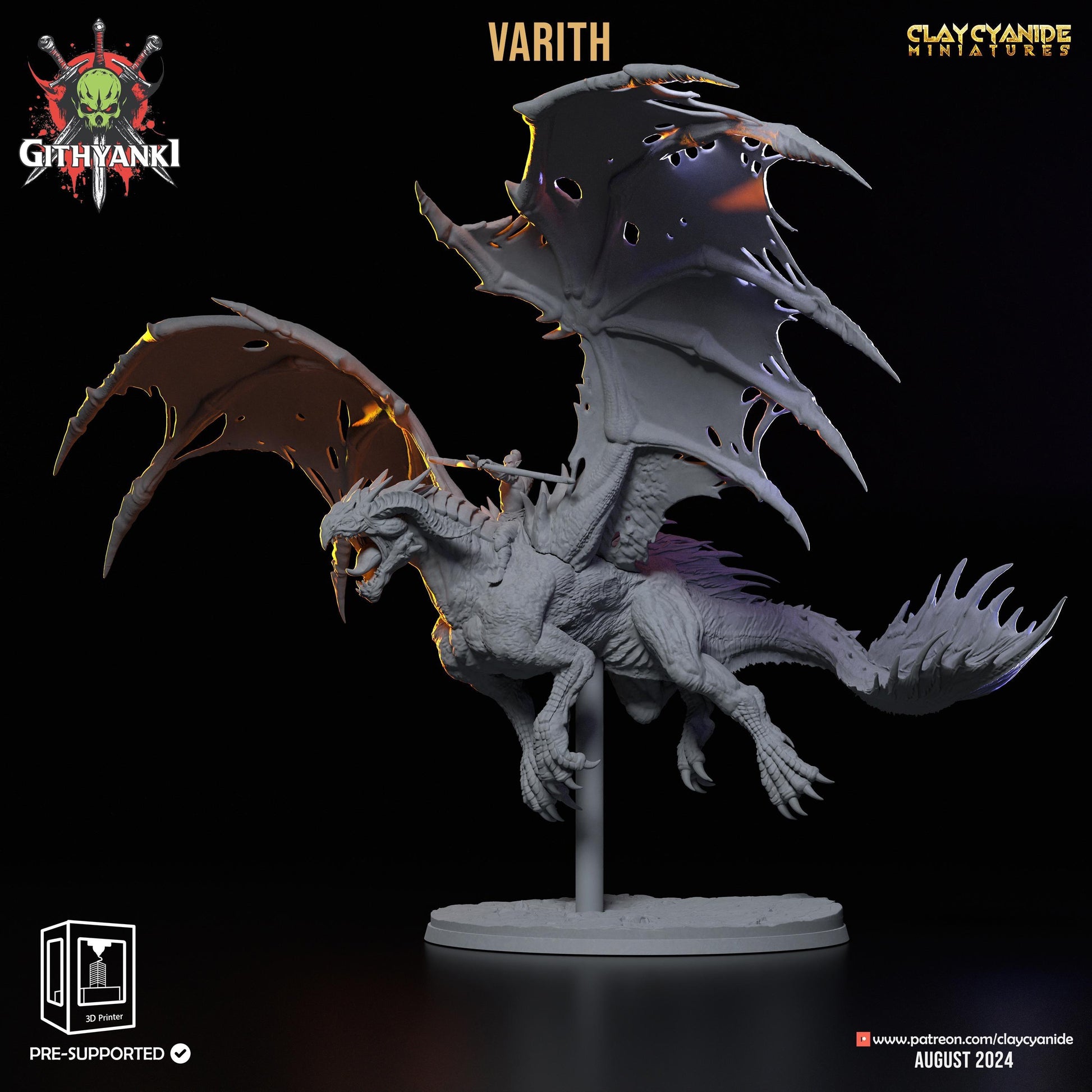 Varith Orc Mounted on Flying Dragon Miniature | Huge Dragon Monstrosity | 32mm Scale - Plague Miniatures