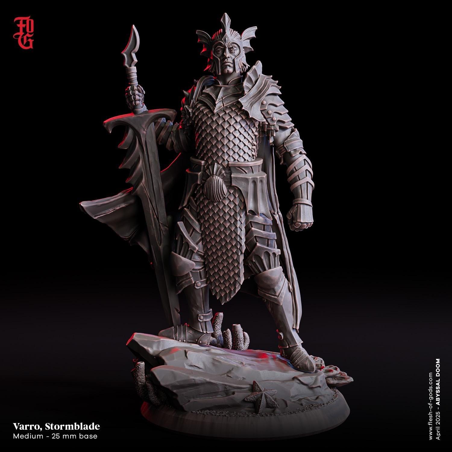 Varro Stormblade Sea Warrior, Nautical Knight | Human Seafarer Fighter Miniature | 32mm Scale or 75mm Scale - Plague Miniatures