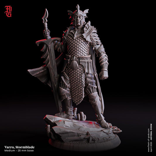 Varro Stormblade Sea Warrior, Nautical Knight | Human Seafarer Fighter Miniature | 32mm Scale or 75mm Scale - Plague Miniatures