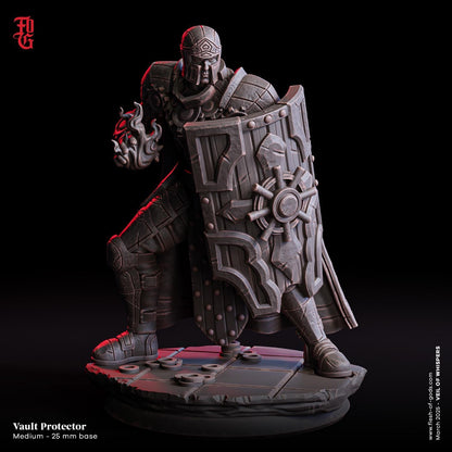 Vault Protector | Human Knight Fighter Miniature Figurine | 32mm Scale or 75mm Scale - Plague Miniatures