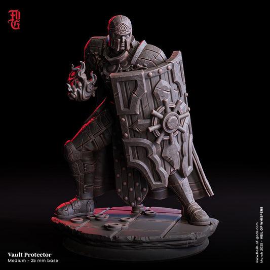 Vault Protector | Human Knight Fighter Miniature Figurine | 32mm Scale or 75mm Scale - Plague Miniatures