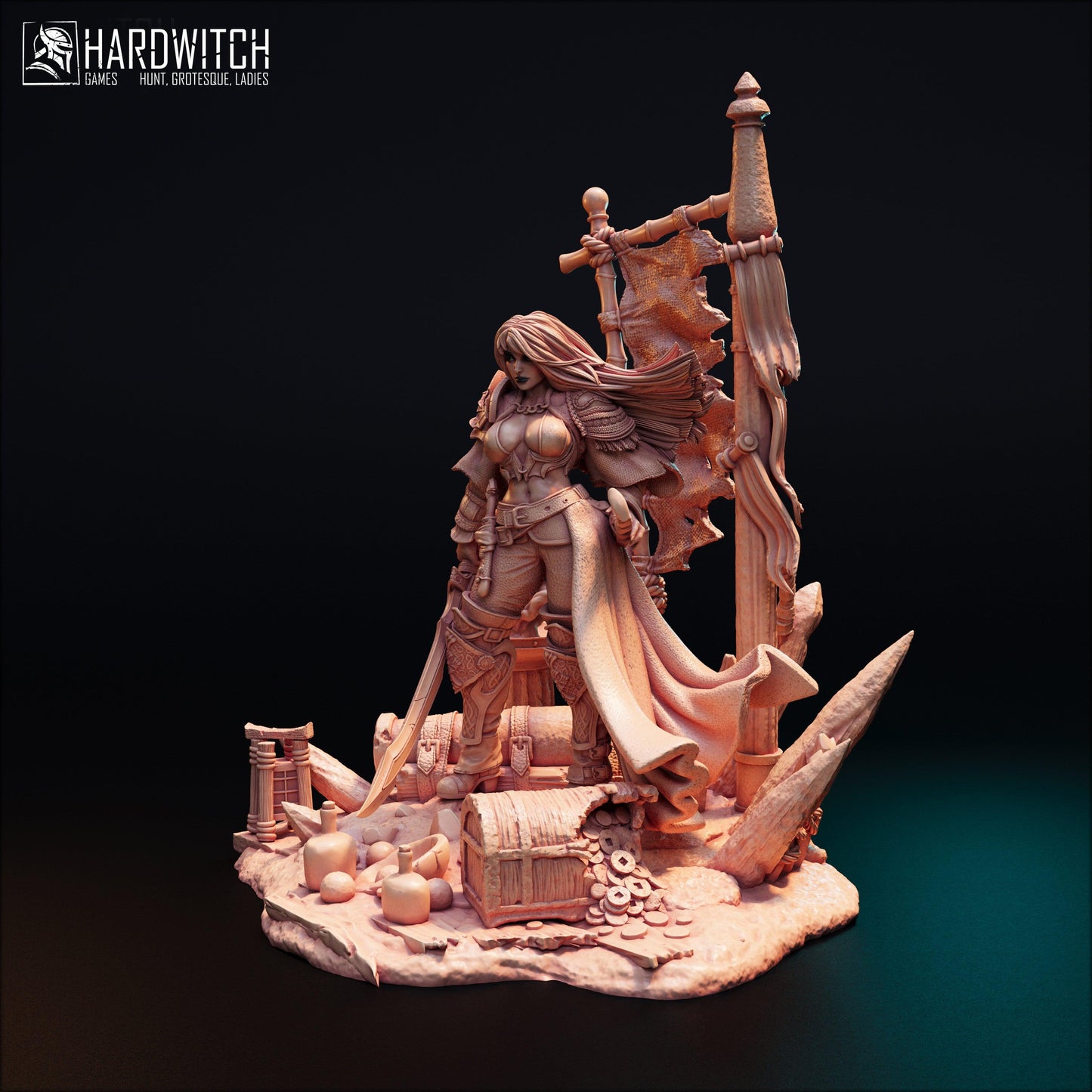 Violet Gorme, The Enigmatic Pirate Captain NSFW Nude Option | Fierce Female Pirate Miniature | 32mm Scale or 75mm Scale - Plague Miniatures