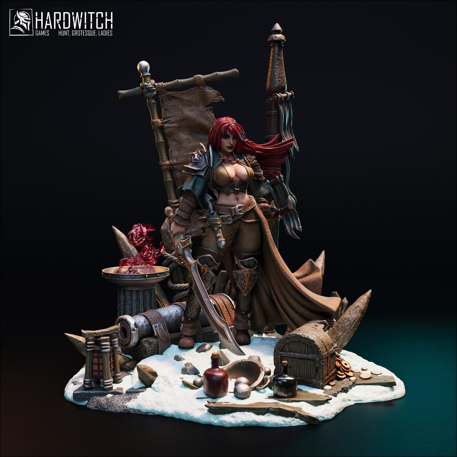 Violet Gorme, The Enigmatic Pirate Captain NSFW Nude Option | Fierce Female Pirate Miniature | 32mm Scale or 75mm Scale - Plague Miniatures