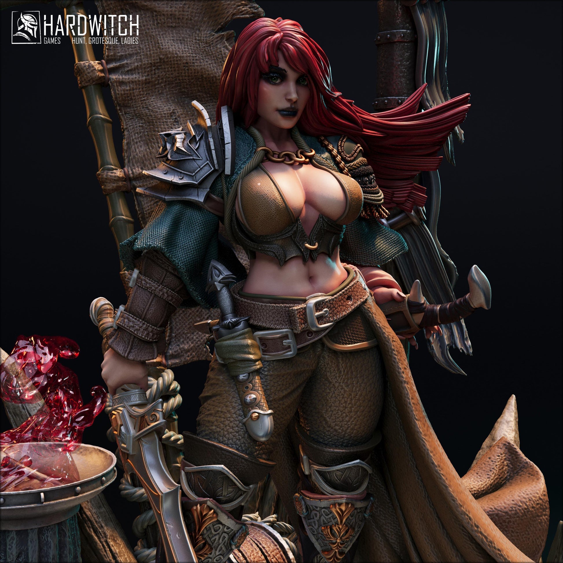 Violet Gorme, The Enigmatic Pirate Captain NSFW Nude Option | Fierce Female Pirate Miniature | 32mm Scale or 75mm Scale - Plague Miniatures