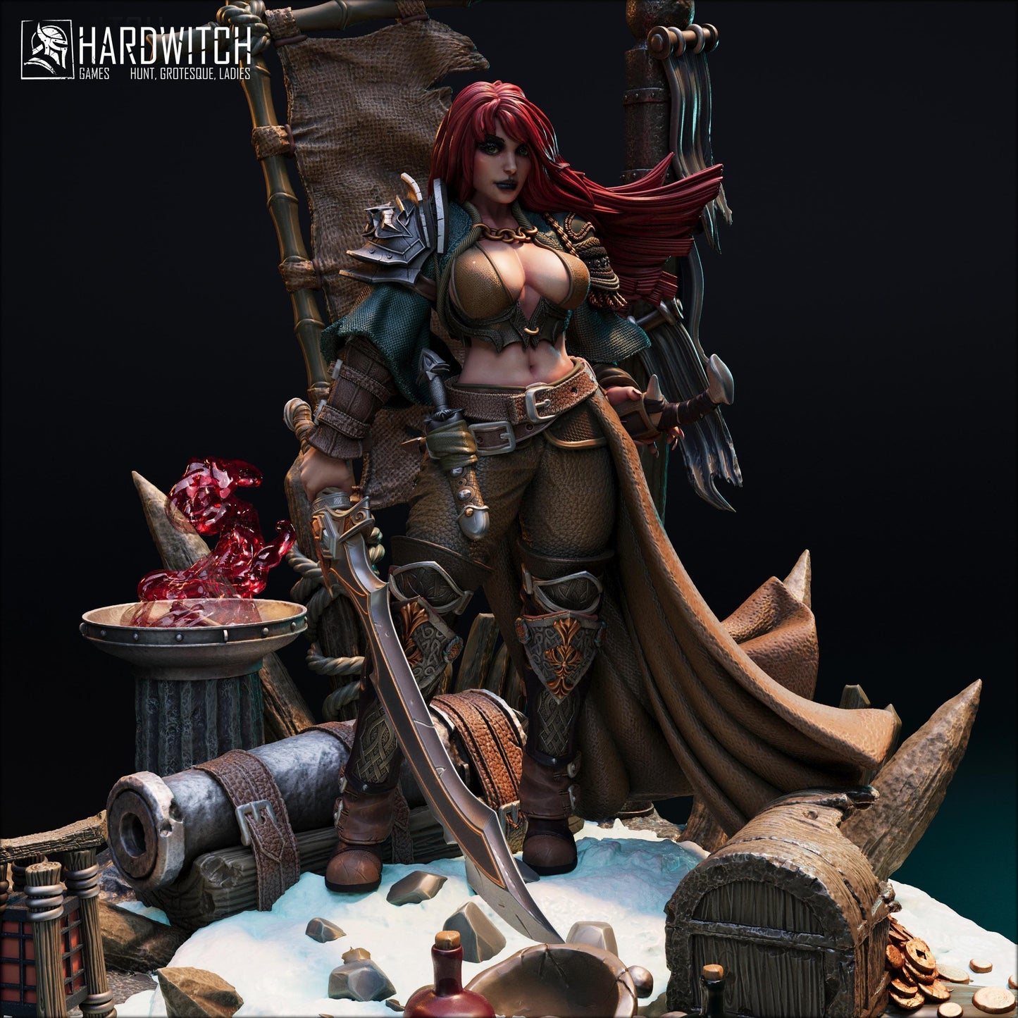 Violet Gorme, The Enigmatic Pirate Captain NSFW Nude Option | Fierce Female Pirate Miniature | 32mm Scale or 75mm Scale - Plague Miniatures