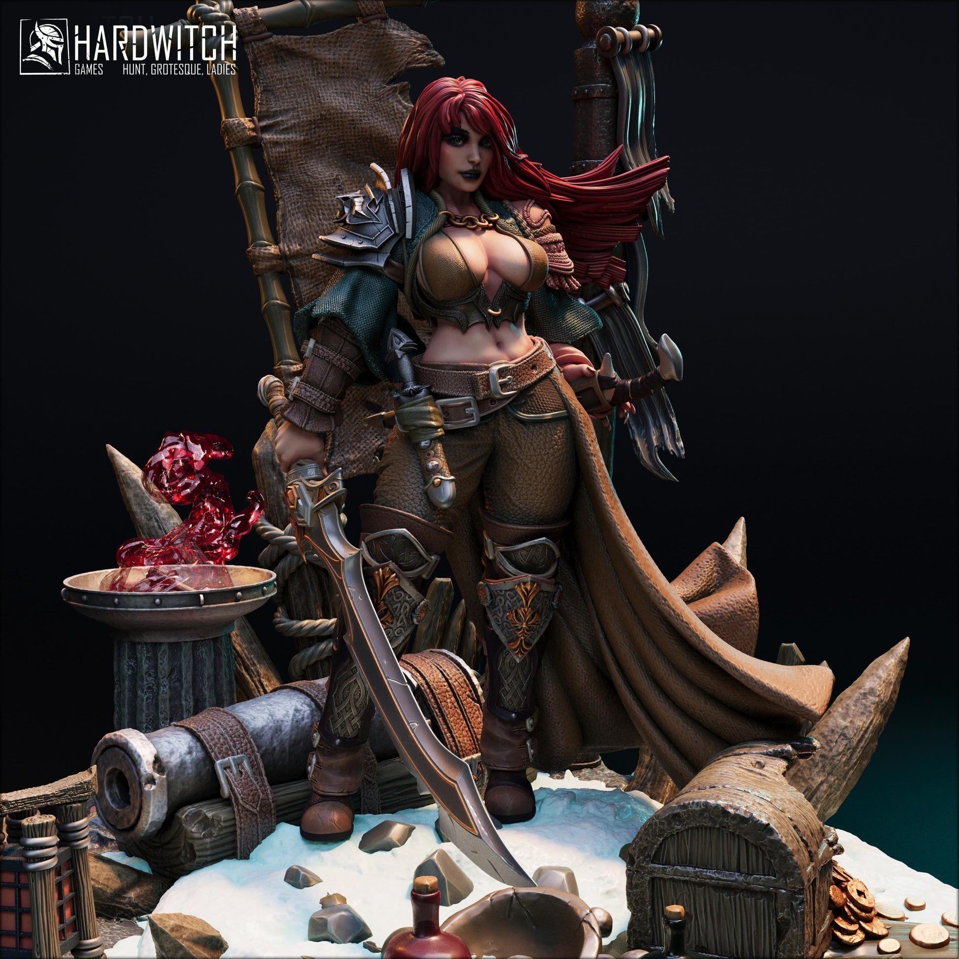 Violet Gorme, The Enigmatic Pirate Captain NSFW Nude Option | Fierce Female Pirate Miniature | 32mm Scale or 75mm Scale - Plague Miniatures