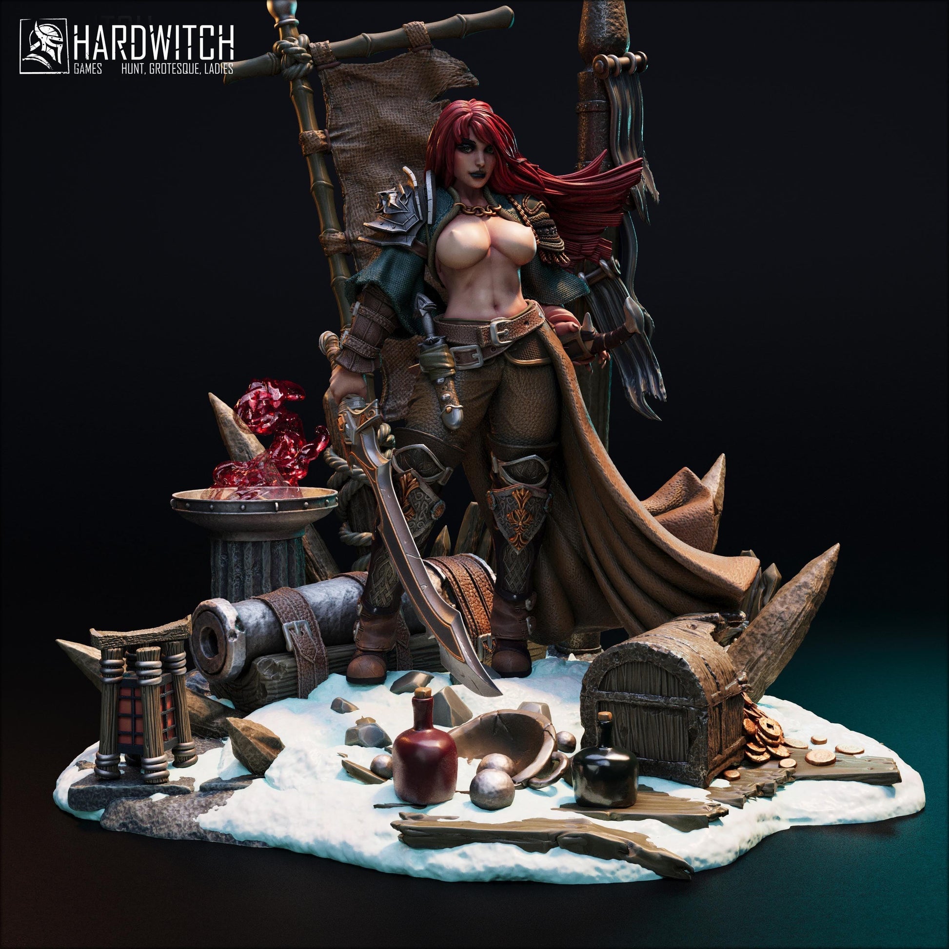 Violet Gorme, The Enigmatic Pirate Captain NSFW Nude Option | Fierce Female Pirate Miniature | 32mm Scale or 75mm Scale - Plague Miniatures