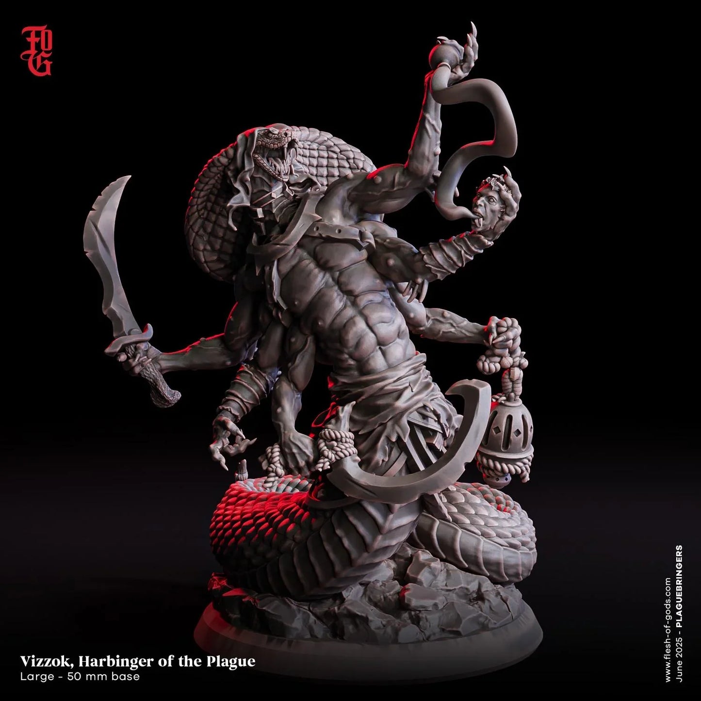 Vizzok, Harbinger of the Plague | Serpentfolk Monster Miniature | 50mm Base - Plague Miniatures