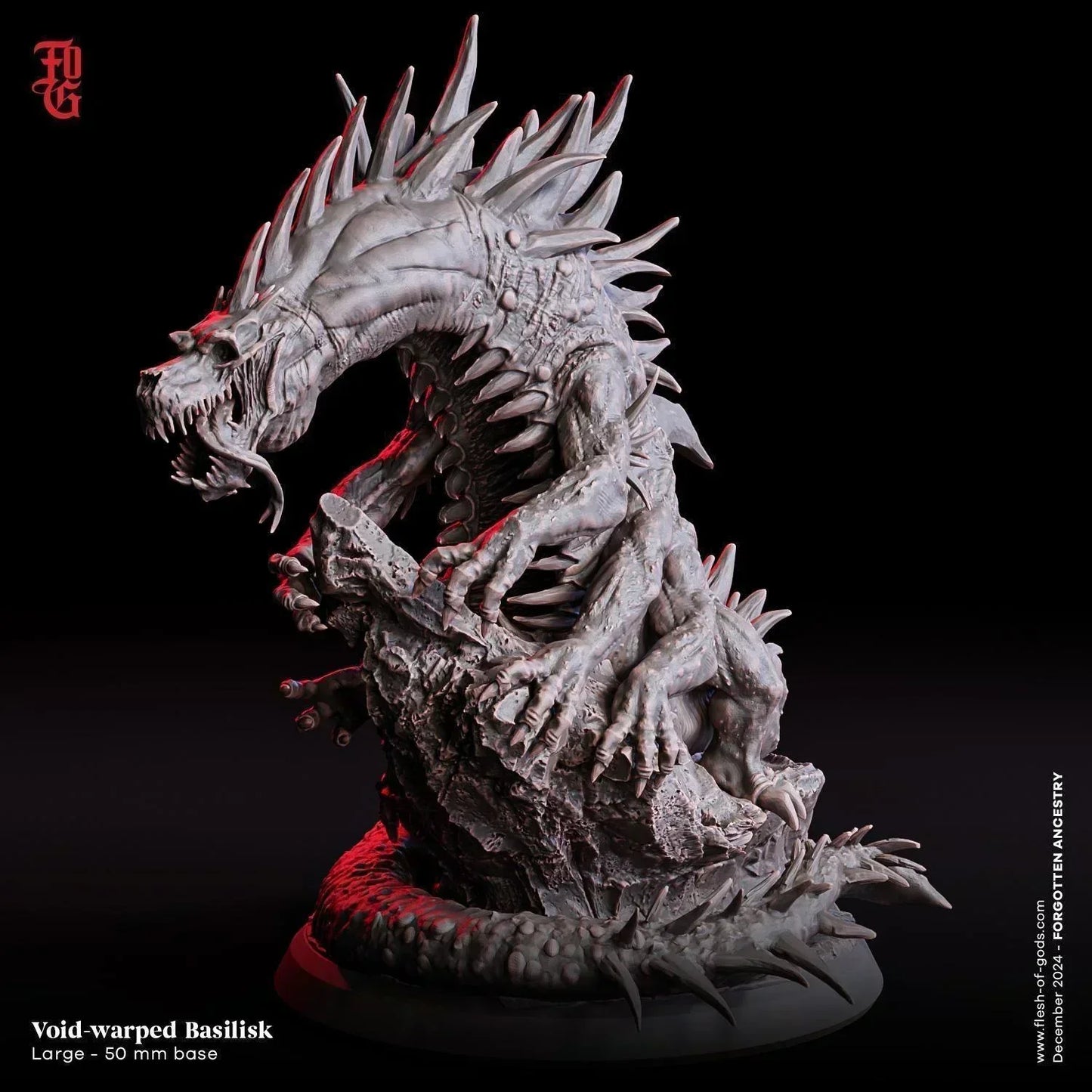 Void-Warped Basilisk Miniature | Dragon Skeleton Monster Figurine | 50mm Base - Plague Miniatures