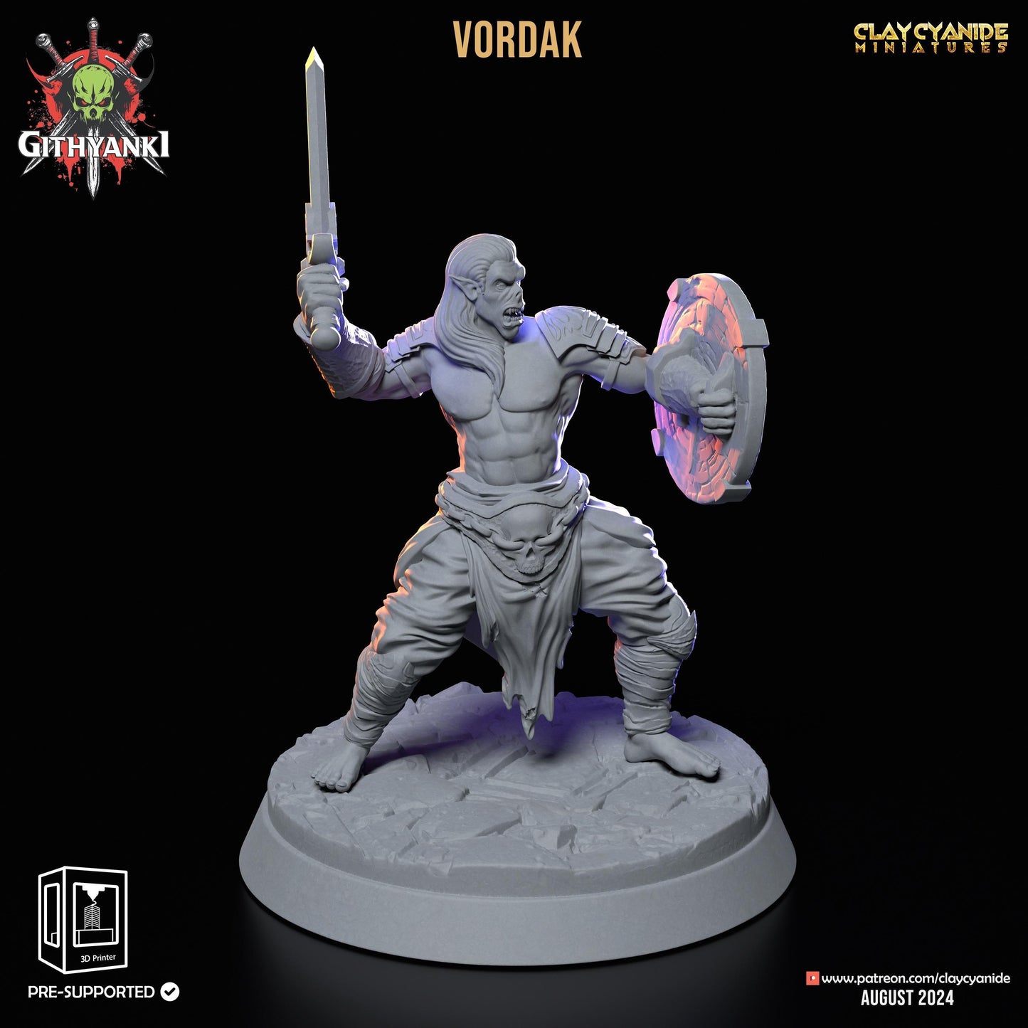 Vordak, Orc Sword & Shield Warrior Miniature | Resilient Protector | 32mm Scale - Plague Miniatures