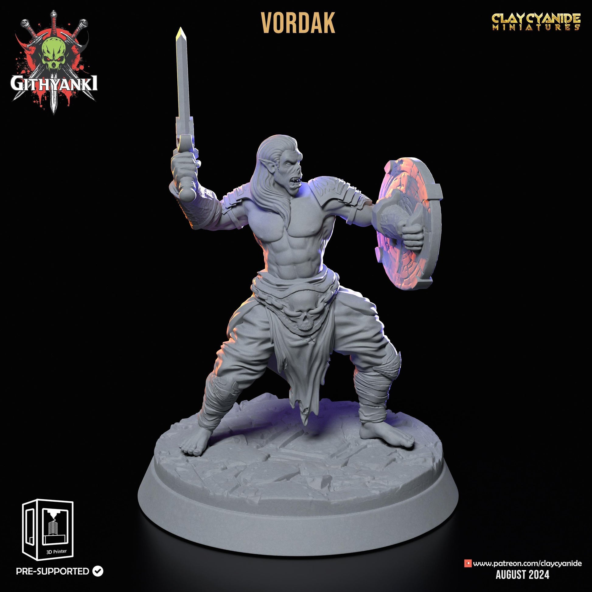 Vordak, Orc Sword & Shield Warrior Miniature | Resilient Protector | 32mm Scale - Plague Miniatures