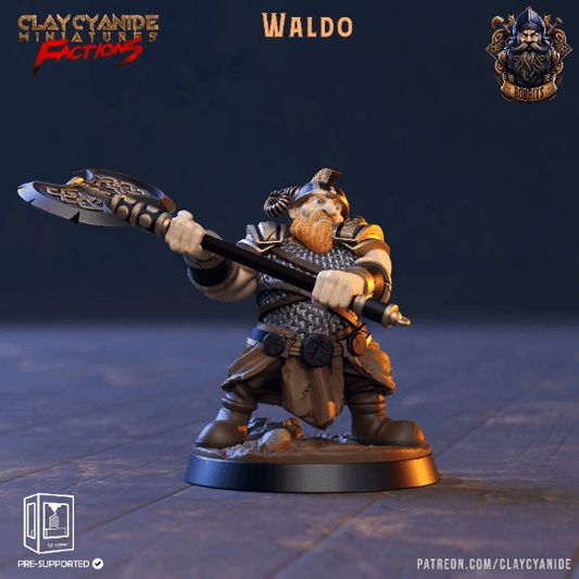 Waldo Dwarf Fighter Miniature | Valiant Dwarf Warrior from The Bobbits Guild | 32mm Scale - Plague Miniatures