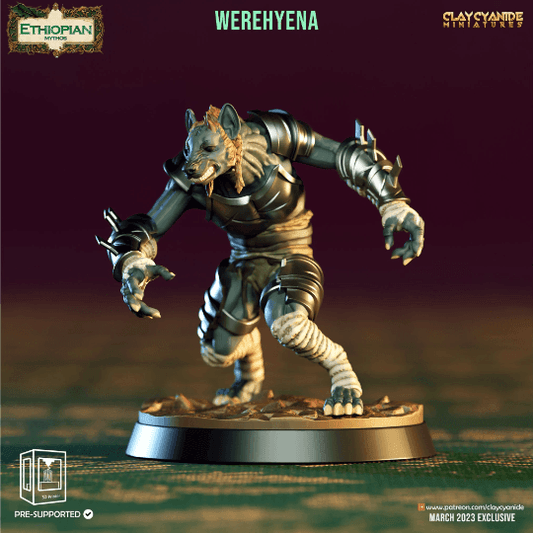 Werehyena Miniature | Werewolf Inspired by Ethiopian Mythology | 32mm Scale - Plague Miniatures