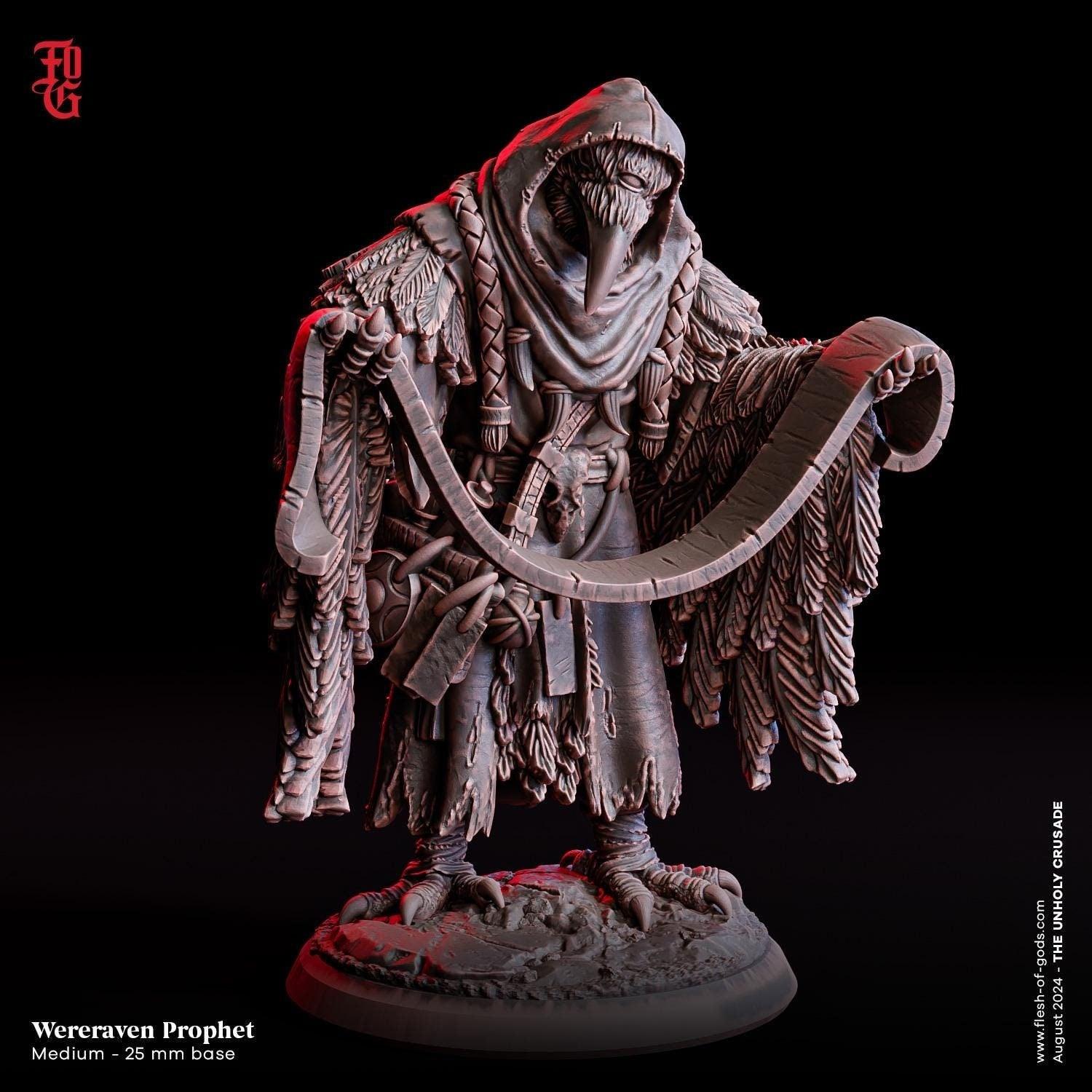 Wereraven Prophet Miniature | NPC Kenku Seer Figure for RPGs | 32mm Scale or 75mm Scale - Plague Miniatures