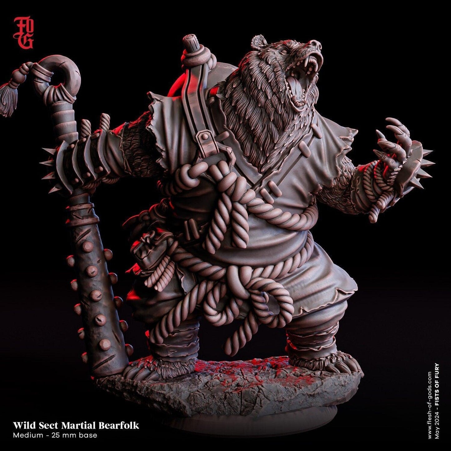 Wild Sect Martial Bearfolk Miniature | D&D Beast Monster | 32mm Scale - Plague Miniatures