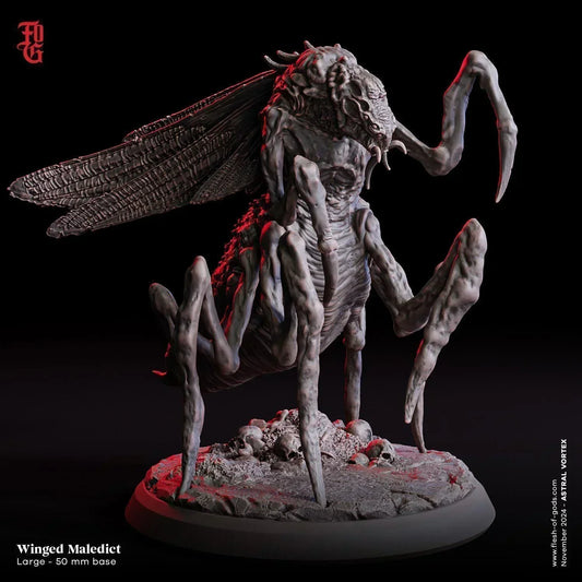 Winged Maledict Miniature | Flying Insect Cthulhu Mythos Monster | 50mm Base - Plague Miniatures