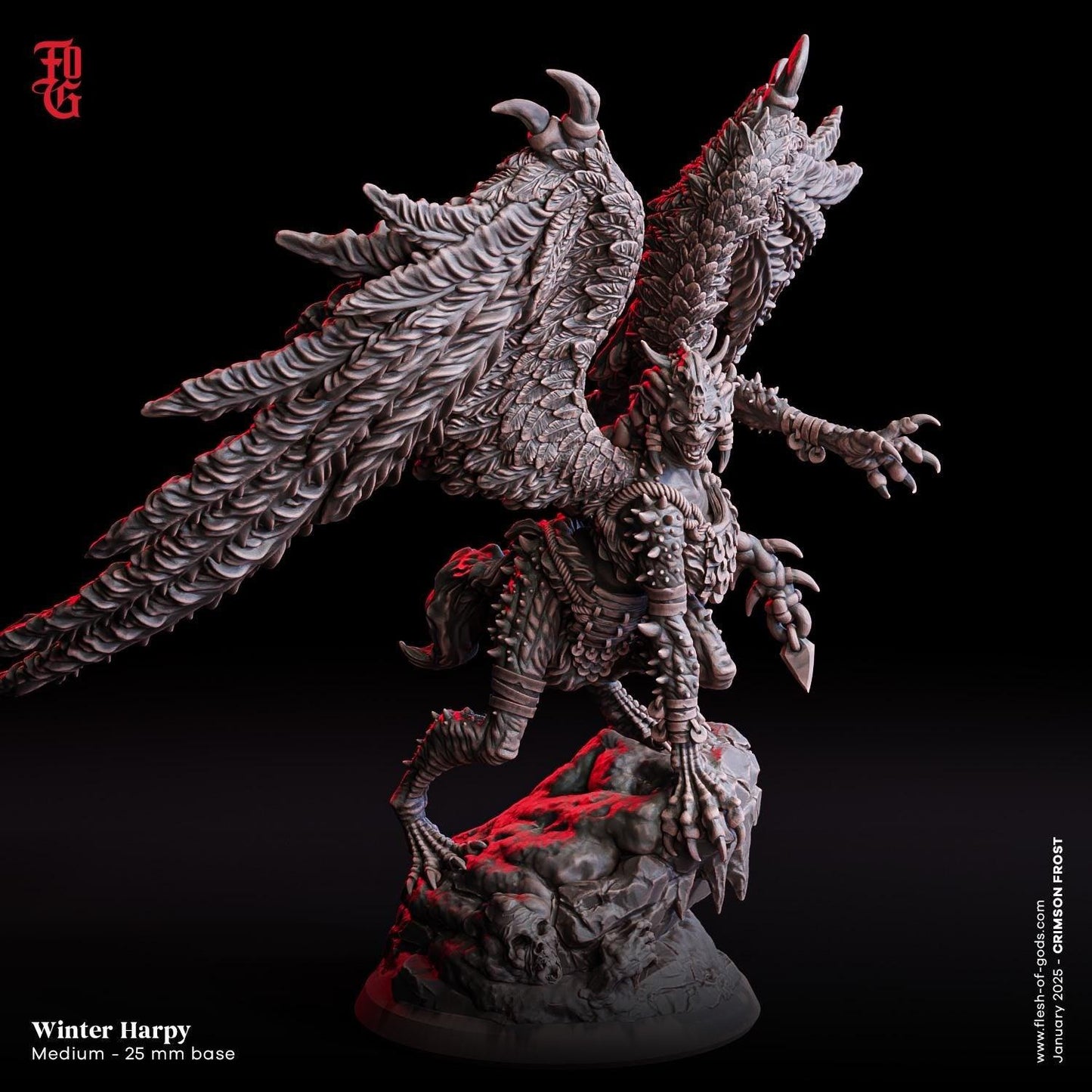 Winter Harpy Miniature | Bird Monster Hybrid Figurine | 32mm Scale - Plague Miniatures