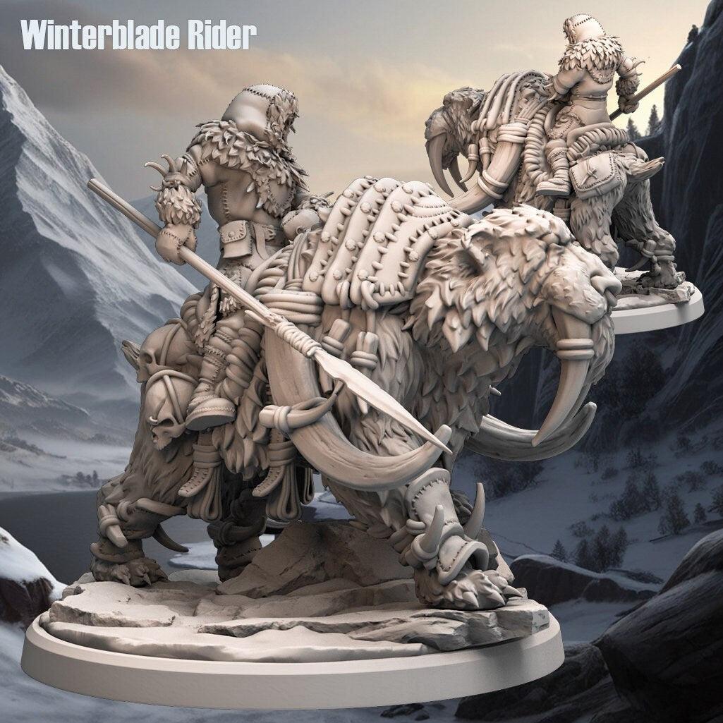 Winterblade Rider Miniature | Saber-Toothed Mount | 32mm Scale - Plague Miniatures