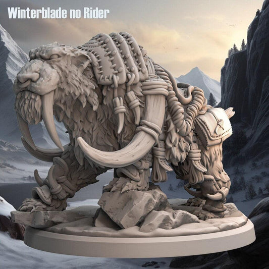 Winterblade Rider Miniature | Sabertooth Mount | 32mm Scale - Plague Miniatures