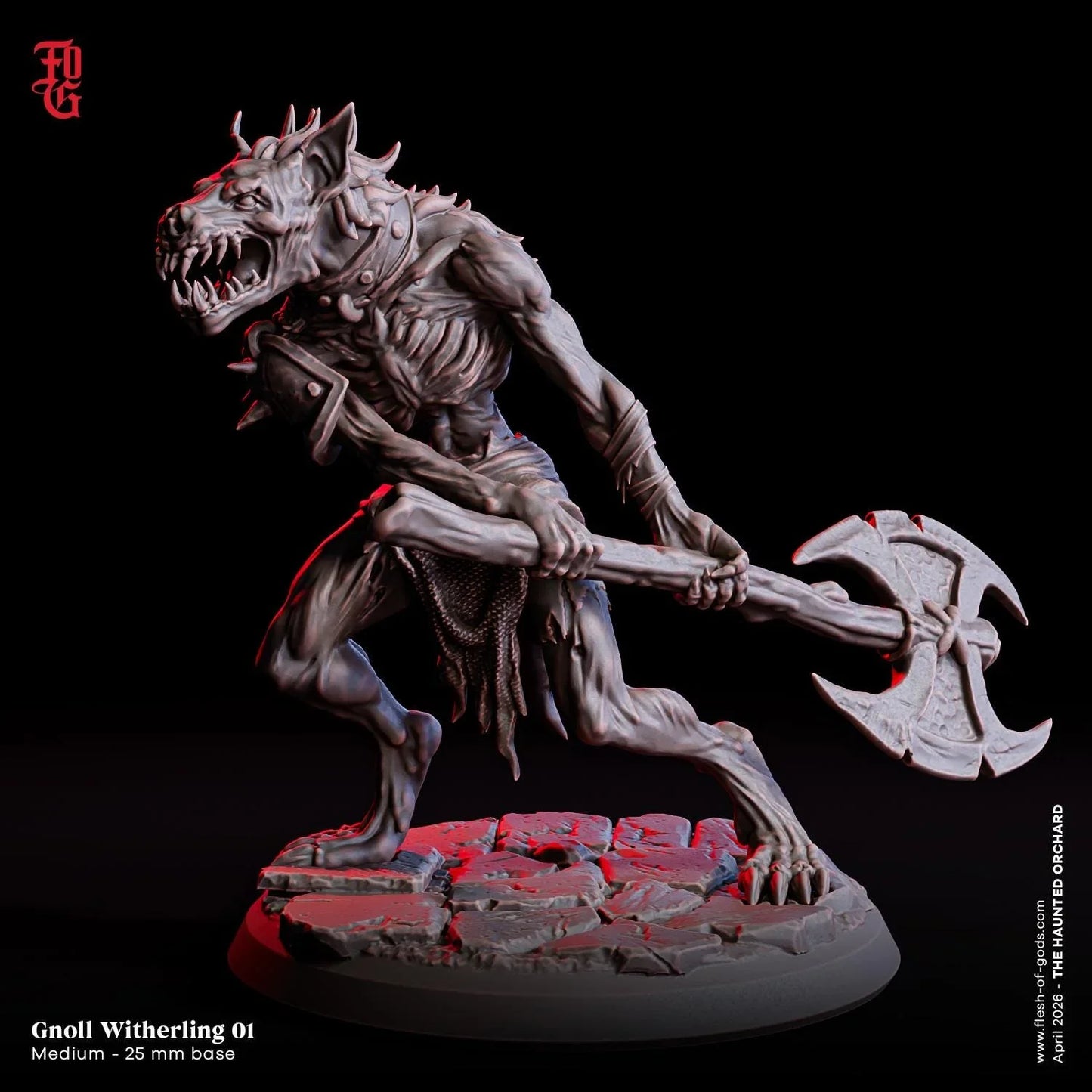 Withering Gnoll Miniature | Undead Hyena Aberration Warrior Figurine | 32mm Scale - Plague Miniatures