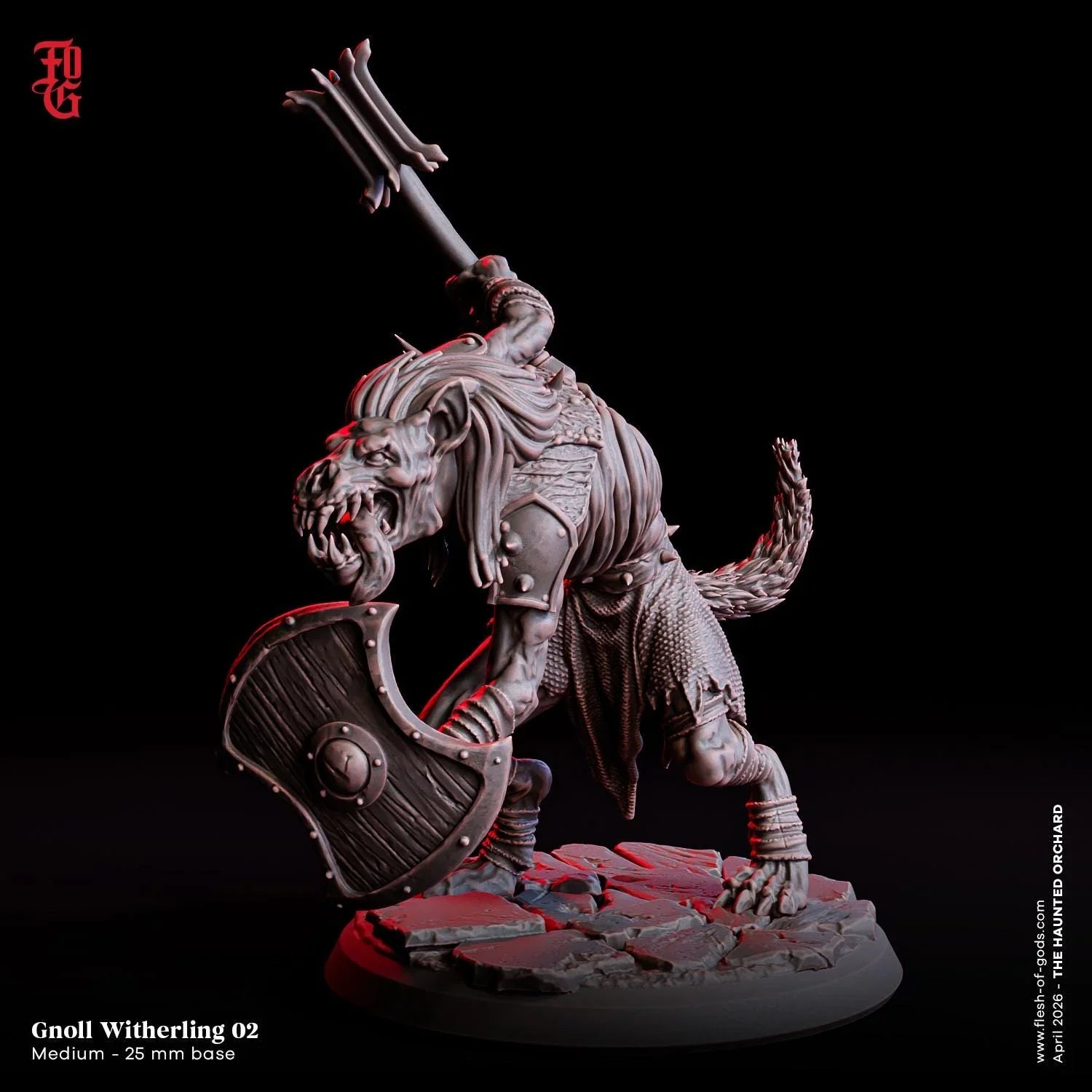 Withering Gnoll Miniature | Undead Hyena Aberration Warrior Figurine | 32mm Scale - Plague Miniatures