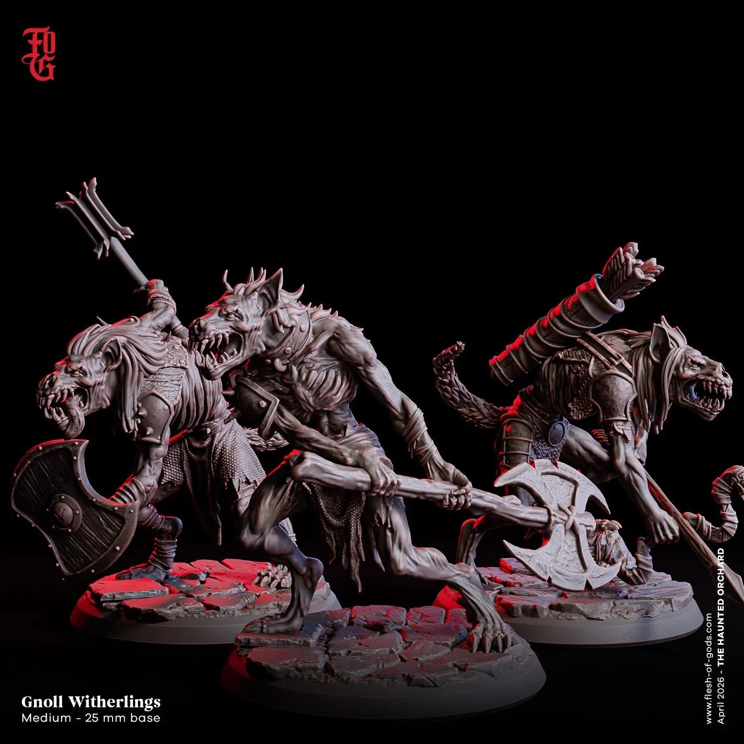 Withering Gnoll Miniature | Undead Hyena Aberration Warrior Figurine | 32mm Scale - Plague Miniatures