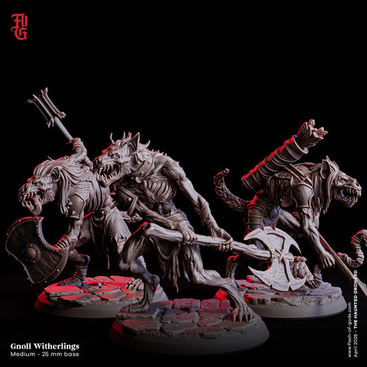 Withering Gnoll Miniature Set | Undead Aberration Fighter Trio Figurine Set | 32mm Scale - Plague Miniatures