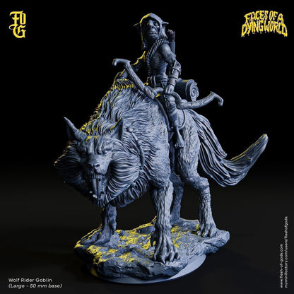Wolf Rider Goblin Miniature | Mounted Monster Figurine for MÖRK BORG | 50mm Base - Plague Miniatures