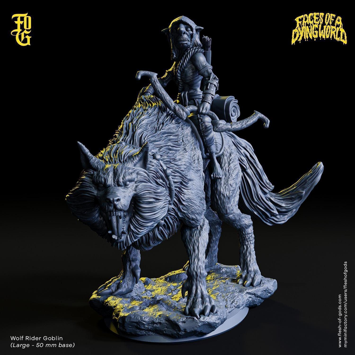 Wolf Rider Goblin Miniature | Mounted Monster Figurine for MÖRK BORG | 50mm Base - Plague Miniatures