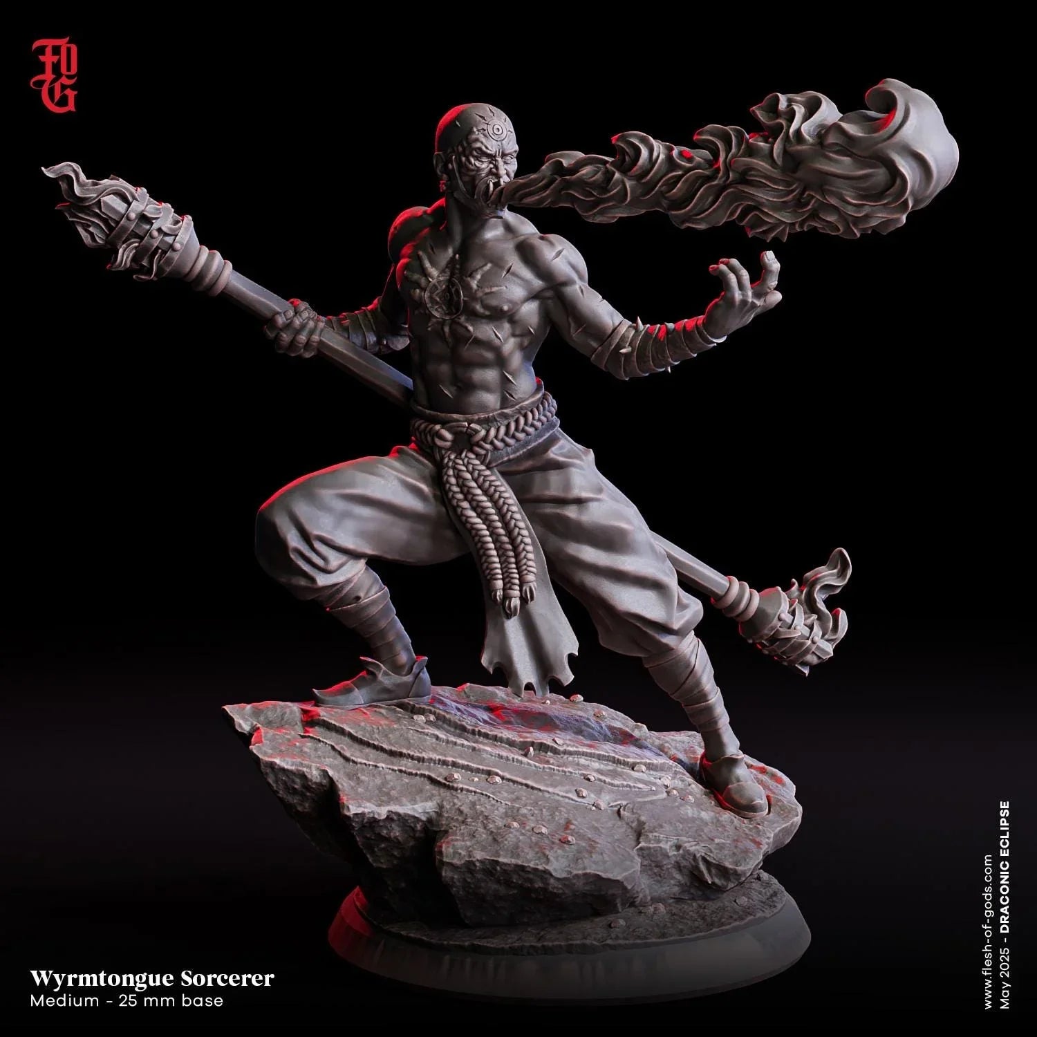 Wyrmtongue Sorcerer | Undead Human Spellcaster Monster Miniature | 32mm Scale or 75mm Scale - Plague Miniatures