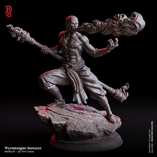Wyrmtongue Sorcerer | Undead Human Spellcaster Monster Miniature | 32mm Scale or 75mm Scale - Plague Miniatures