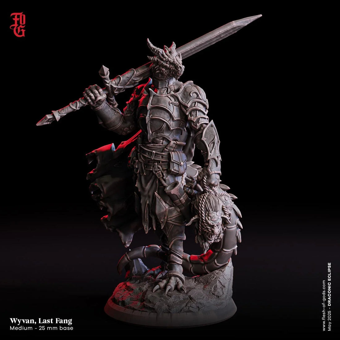 Wyvan, Last Fang | Dragonborn Fighter Miniature | 32mm Scale or 75mm S ...