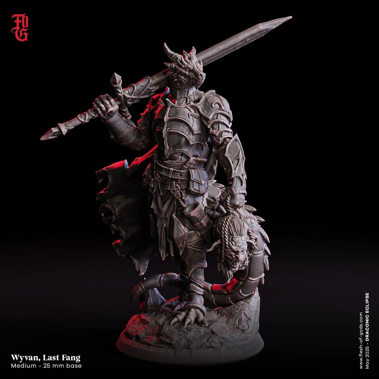 Wyvan, Last Fang | Dragonborn Fighter Miniature | 32mm Scale or 75mm Scale - Plague Miniatures