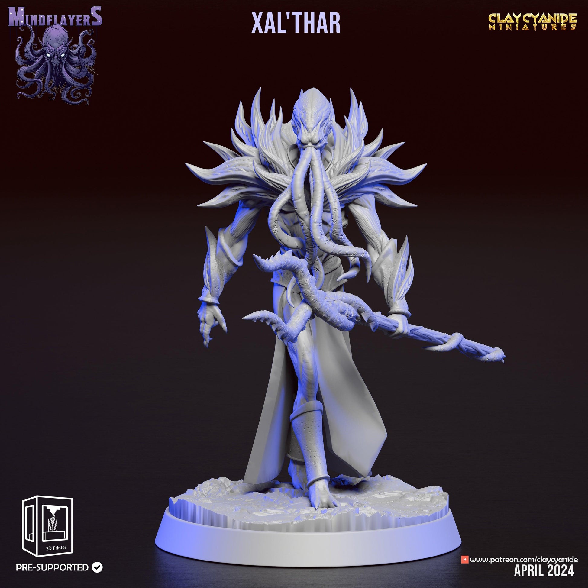 Xal'Thar, Cthulhu-Inspired Mind Flayer Miniature | 32mm Scale - Plague Miniatures