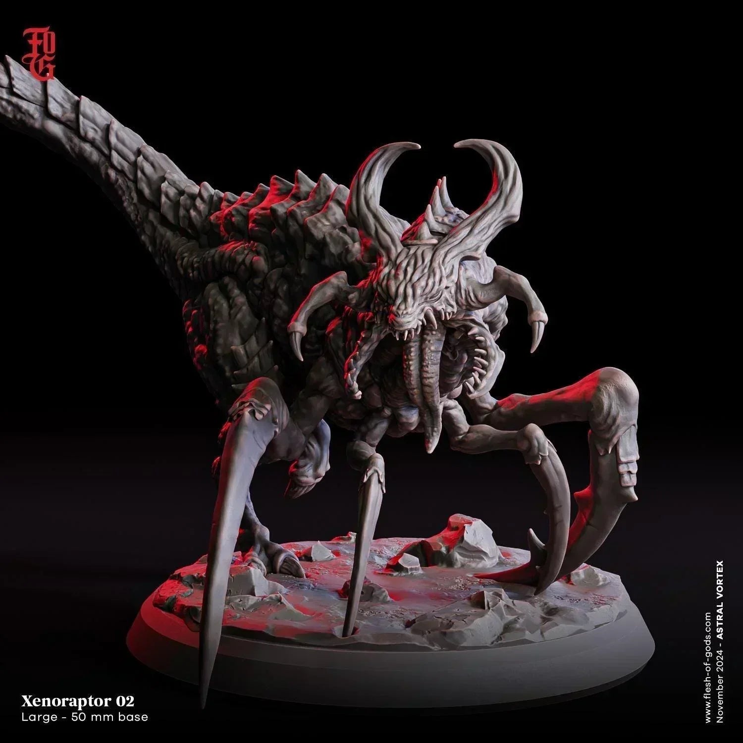 Xenoraptor Scifi Monster Miniature Dinosaur Alien Aberration Figurine | 50mm Base - Plague Miniatures