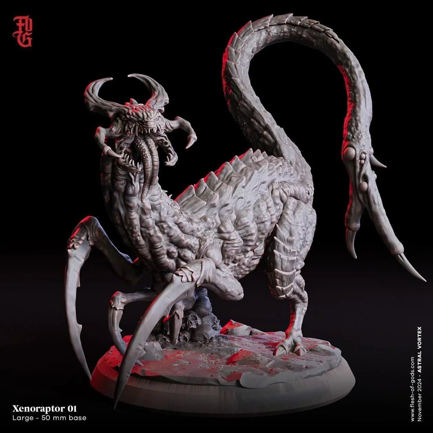 Xenoraptor Scifi Monster Miniature Dinosaur Alien Aberration Figurine | 50mm Base - Plague Miniatures