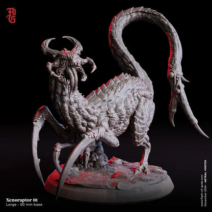 Xenoraptor Scifi Monster Miniature Dinosaur Alien Aberration Figurine | 50mm Base - Plague Miniatures