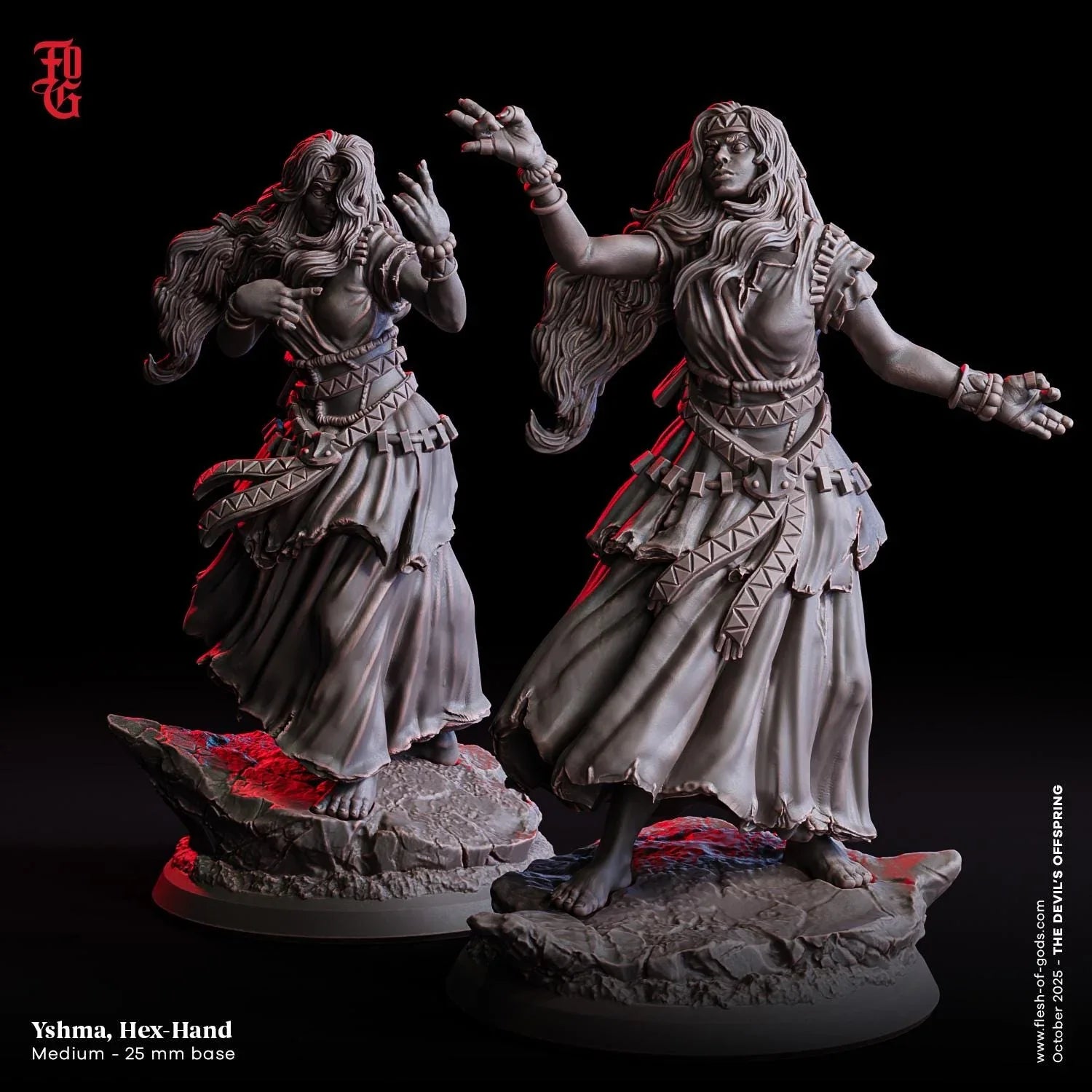 Yshma, Hex-Hand Miniature | Female Warlock Sorceress Spellcaster Figurine | 32mm Scale or 75mm Scale - Plague Miniatures