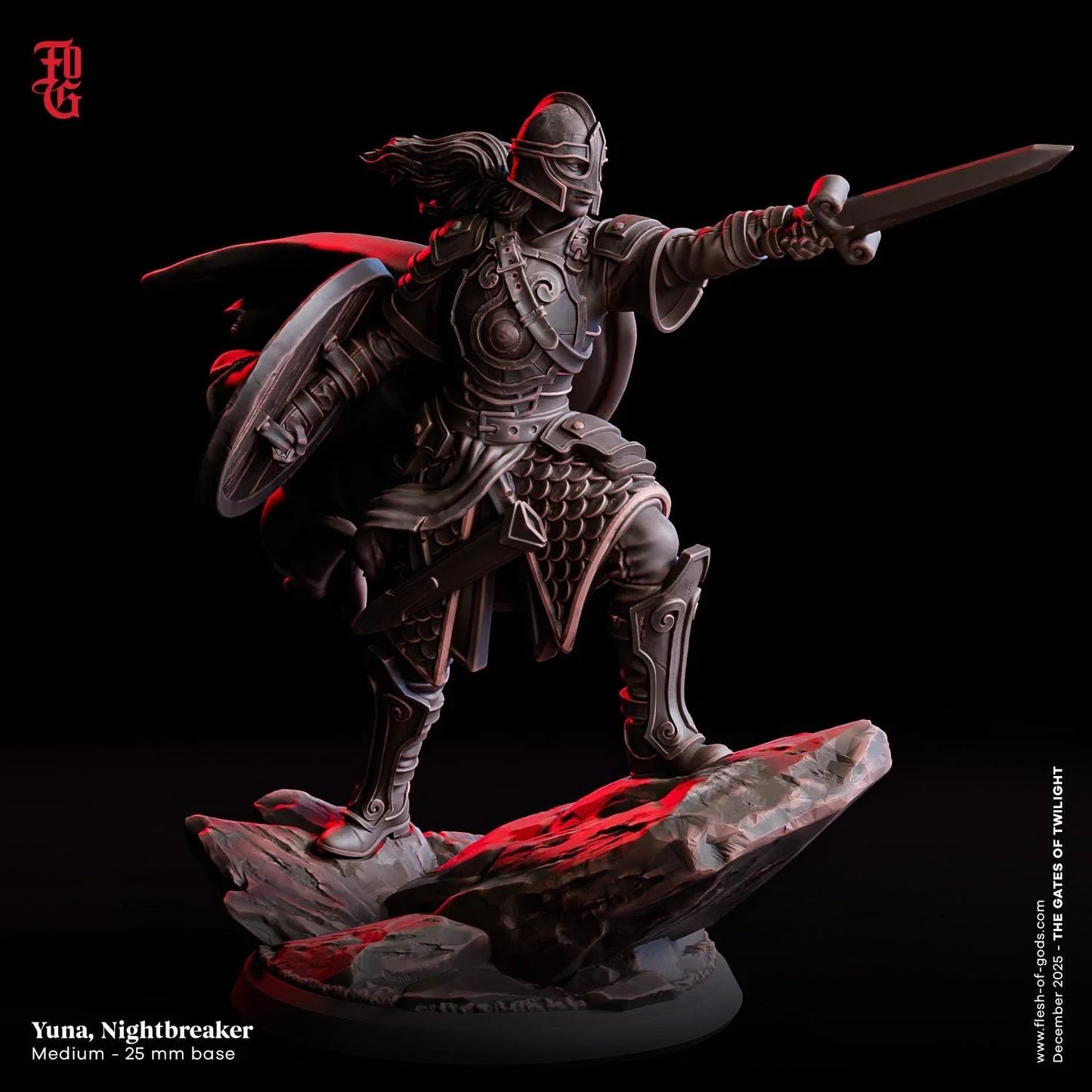 Yuna, Nightbreaker Miniature | Female Human Warrior Elven Figurine | 32mm Scale or 75mm Scale - Plague Miniatures