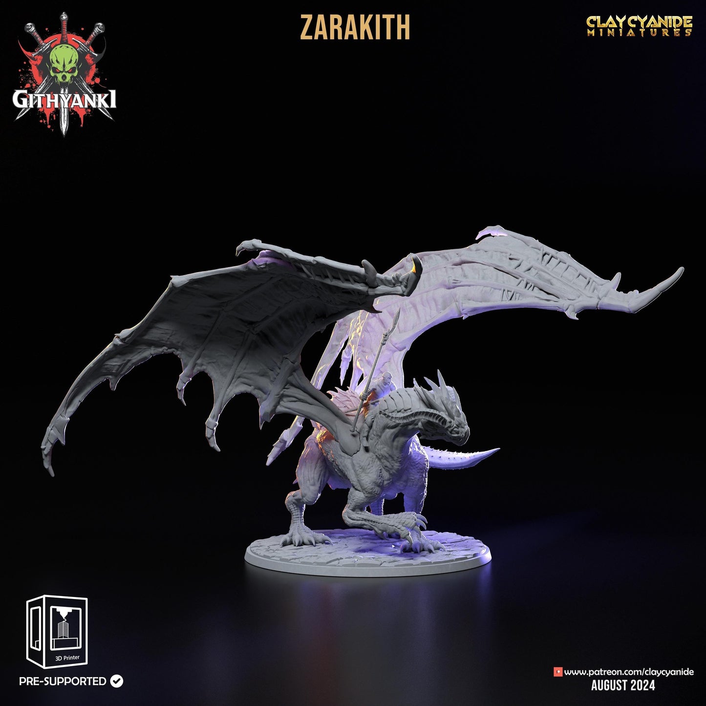 Zarakith Orc Rider on Huge Dragon Miniature | Dragon Monstrosity | 32mm Scale - Plague Miniatures