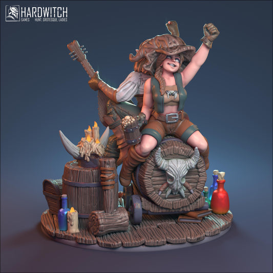 Zelda & Bella, Enchanted Duo Bard and Wench Figurines NSFW Nude Option | Bewitching Performers Miniature Set | 32mm or 75mm - Plague Miniatures