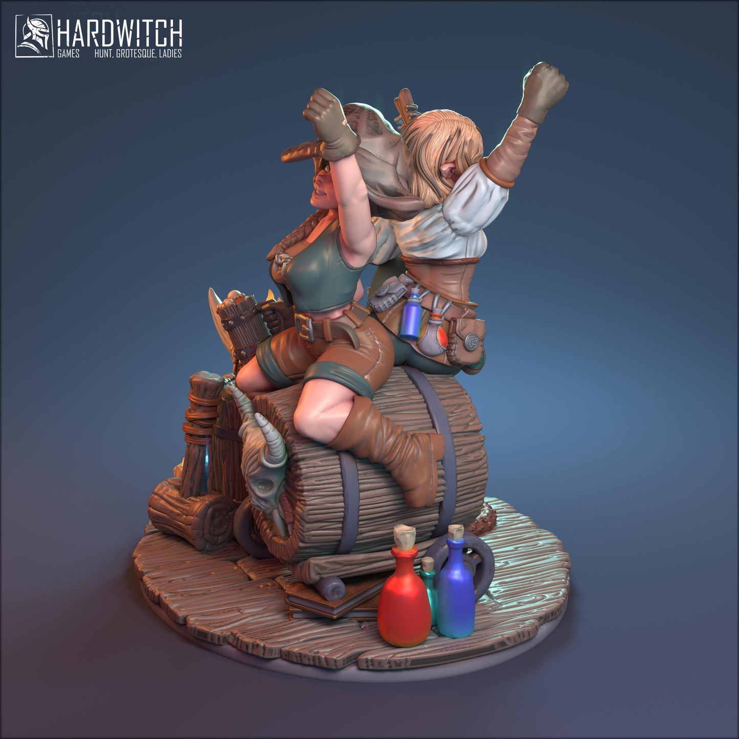 Zelda & Bella, Enchanted Duo Bard and Wench Figurines NSFW Nude Option | Bewitching Performers Miniature Set | 32mm or 75mm - Plague Miniatures