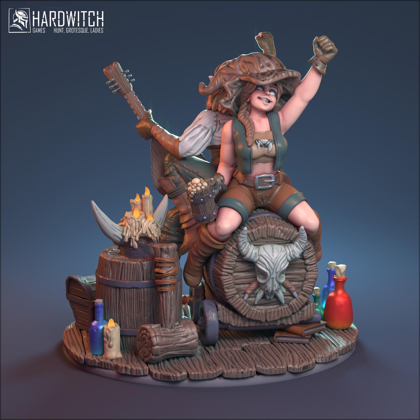 Zelda & Bella, Enchanted Duo Bard and Wench Figurines NSFW Nude Option | Bewitching Performers Miniature Set | 32mm or 75mm - Plague Miniatures